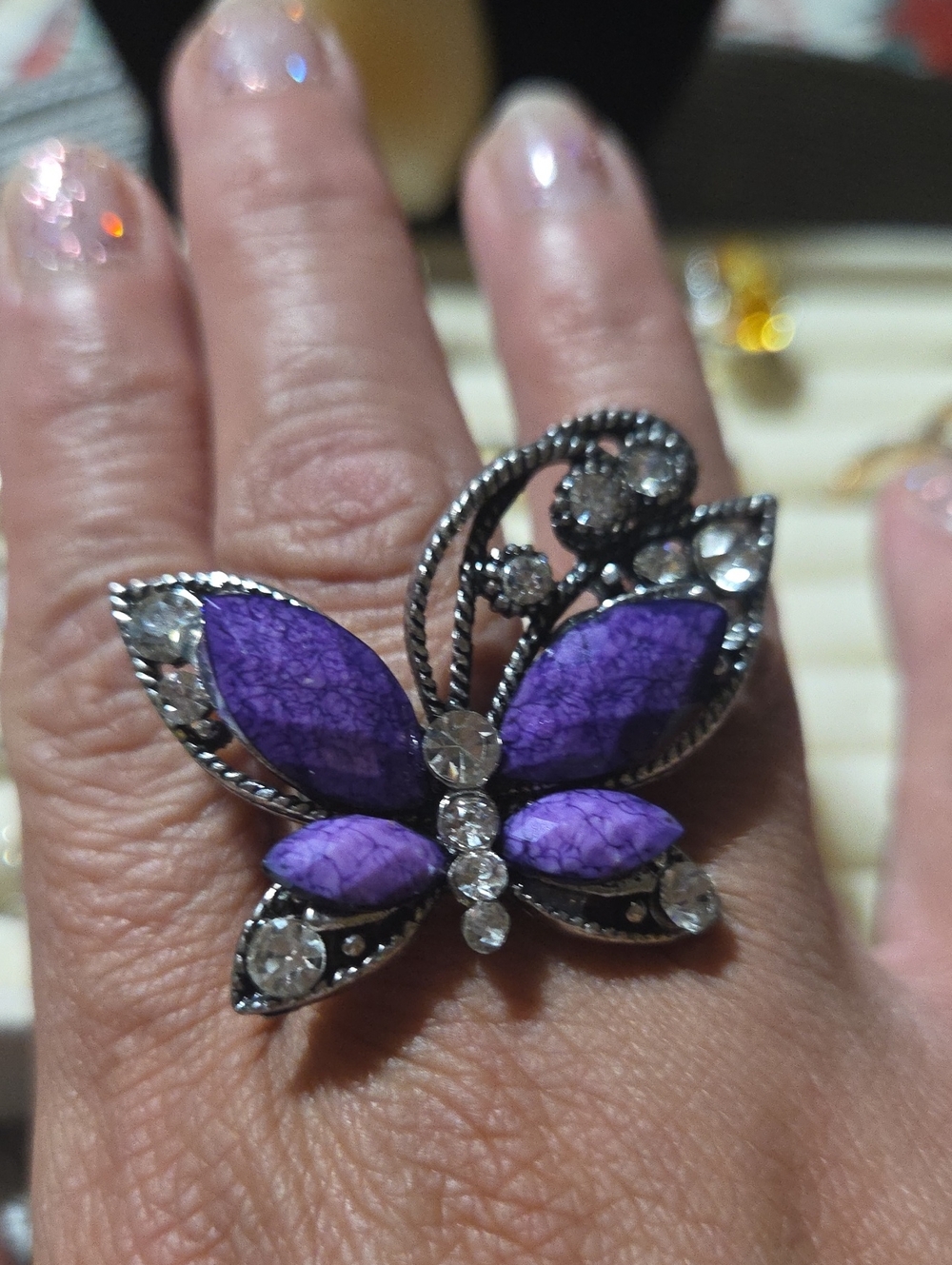 Vintage-Inspired Y2K Purple Butterfly Cocktail Ring